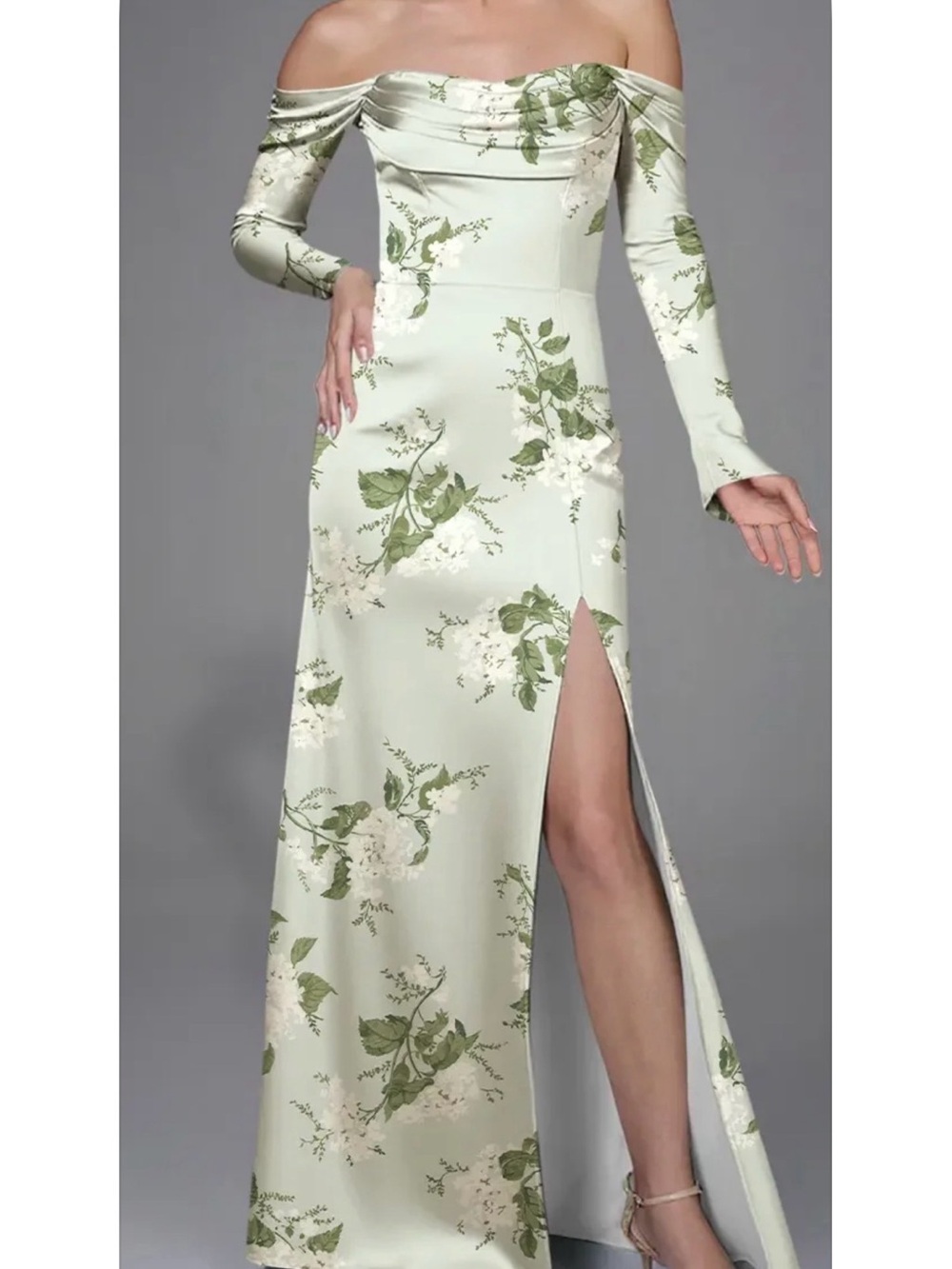 Off-Shoulder Floral Suzy Dress in Sage Garden Party
